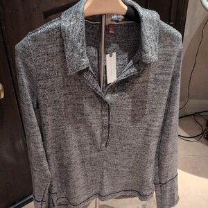 Pilcro Snap Button Collared Knit Shirt In Grey Metallic